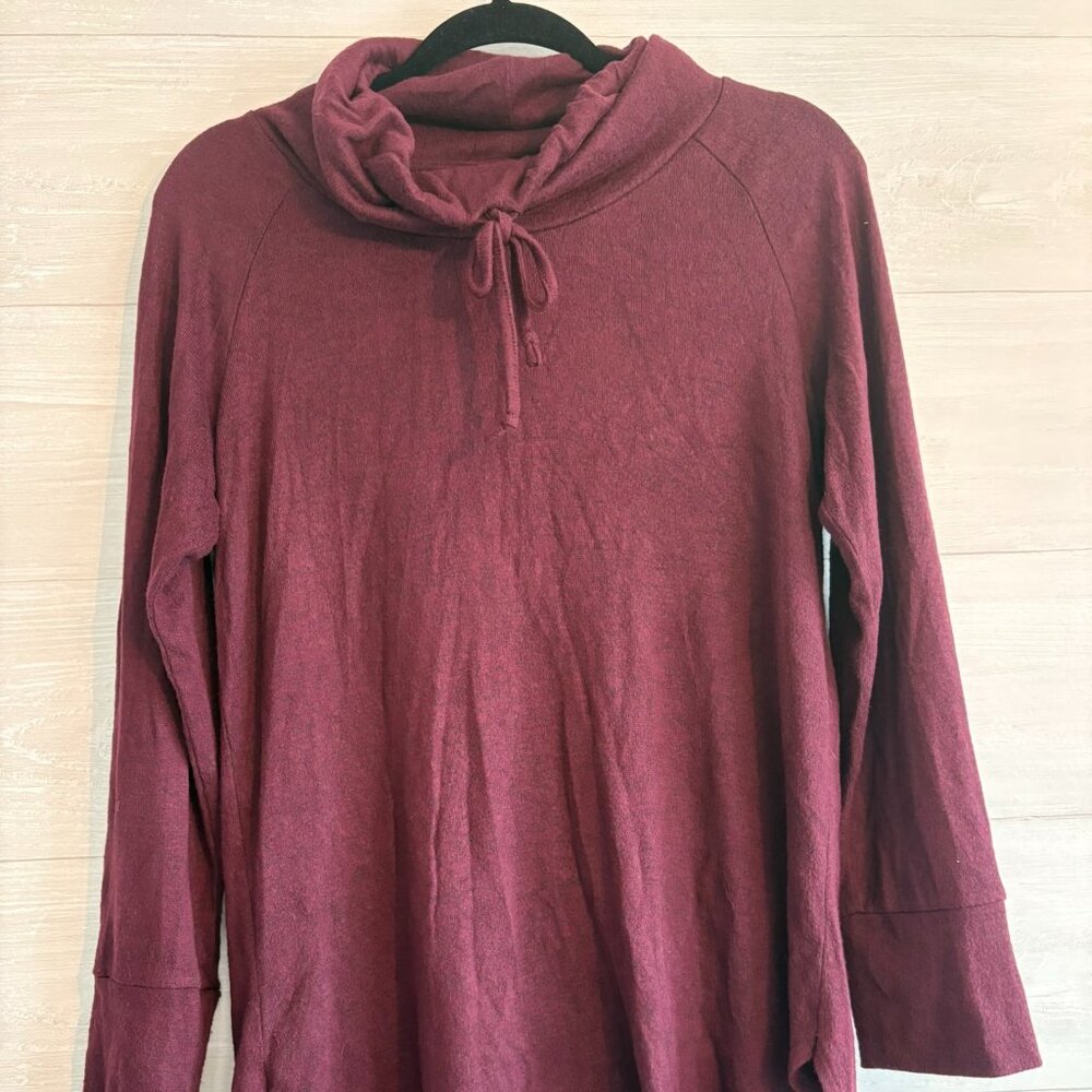 Mix Womens Tunic Medium Burgundy Soft Knit Cowl Neck Long Sleeve